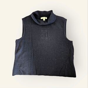 St. John Sport Sleeveless Black Ribbed Wool Blend Turtleneck Tank Sweater Vest S